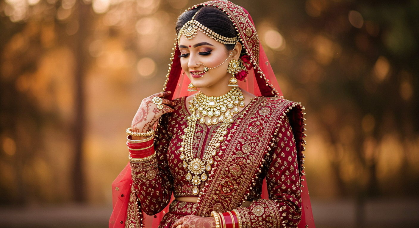 A traditional Pakistani bride adorned in vibrant attire